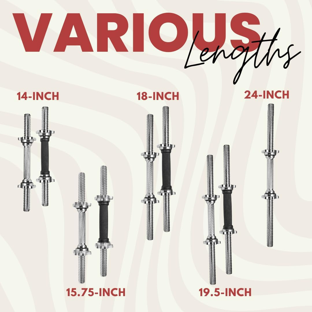 Standard Dumbbell Handles, 1 Inch Dumbbell Handles, Adjustable Dumbbells Handles 1 Inch Pair Fit Weight Plate 1 Inch - Multiple Options 14 to 24 Inch